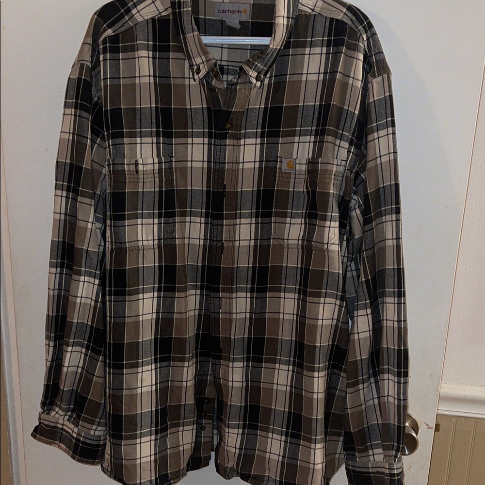 Carhartt Checkered Button-Up Flannel Shirt in Black and Brown